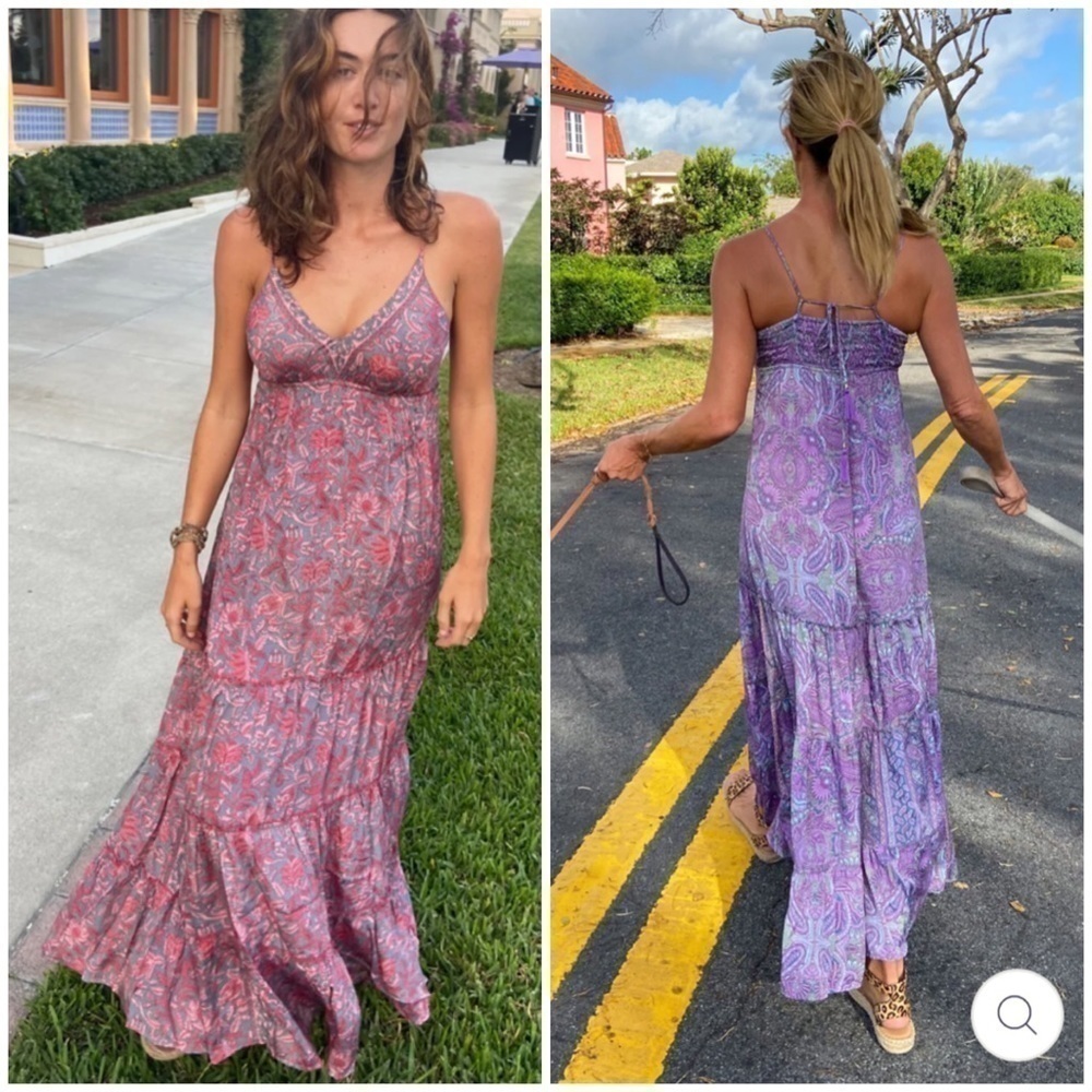 PERRY WALKER Annie Maxi II Floral Pink Boho Tassel Long Ruffle Tiered Maxi Dress